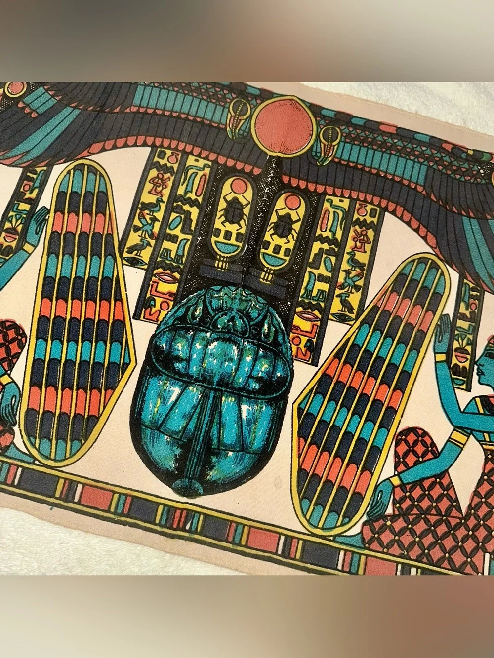 VTG  Egyptian Revival Scarab Isis Canvas Wall Hanging Art 17x25 70s Screen Print